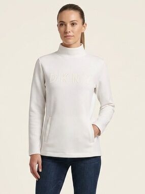 DKNY Logo Mockneck‎ Sweatshirt in White